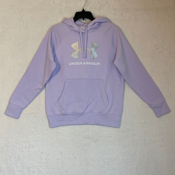 Under Armour Tops - Under Armour Womens Rival Fleece Hoodie Lavender Silver Glitter Logo Small